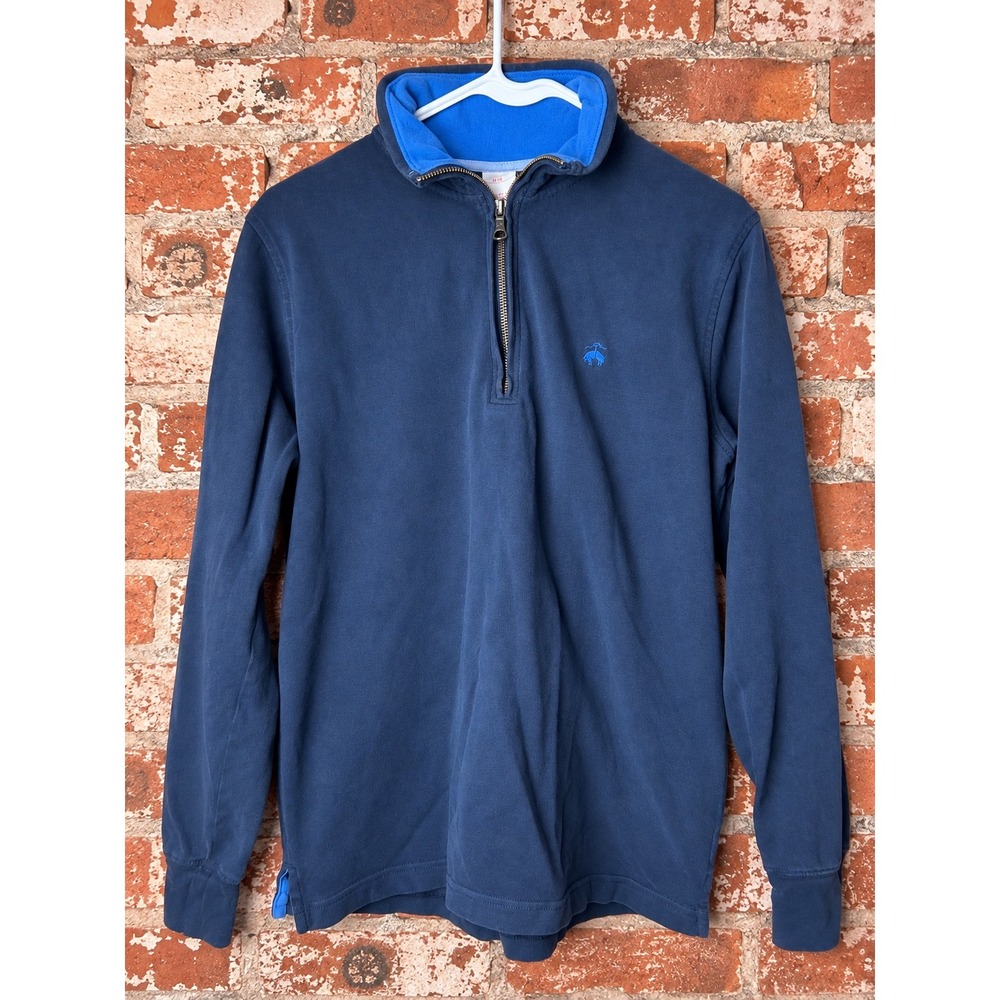 Brooks Brothers Navy Blue 100% Cotton Quarter Zip Pullover Sweater S Preppy